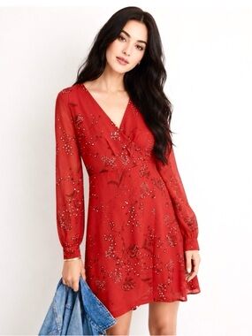 Madewell Hazelwood Wrap-Front Mini Dress Windswept Americana Floral Cranberry